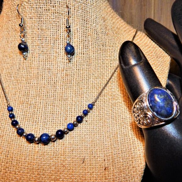 Powerful Lapis Lazuli Necklace Earrings & Ring Set - Picture 1 of 16